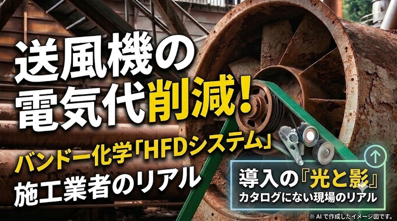 バンドー化学のHFDシステムを導入した送風機の省エネ化現場、オートテンショナーによる電気代25%削減と施工のリアル