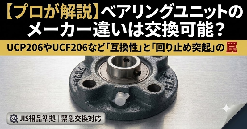 各社メーカーのベアリングユニット（UCP/UCFC形）の互換性と回り止め突起の解説図