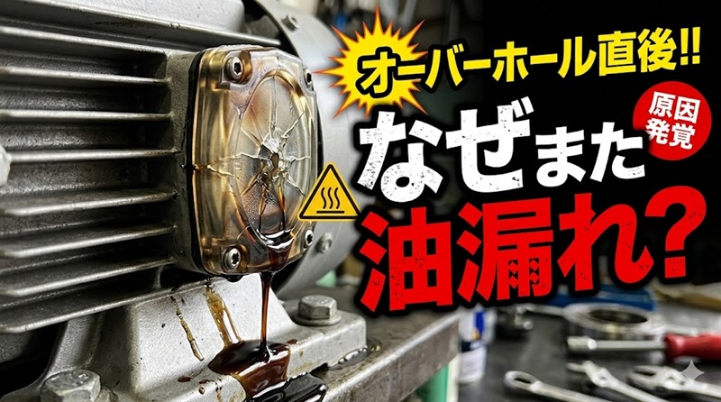 オーバーホール後に再発したウォーム減速機の油漏れと破損したオイルゲージ