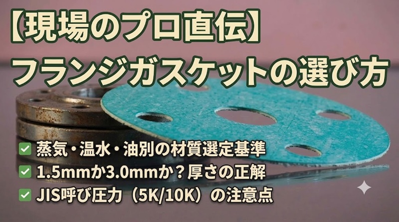 フランジガスケットの選び方。材質、厚さ1.5mm・3.0mmの使い分け、JIS呼び圧力の判定基準を解説