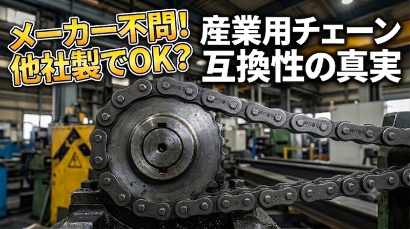 産業用ローラーチェーンとスプロケットの噛み合わせ。メーカーを問わない互換性の仕組みと選定方法の解説図