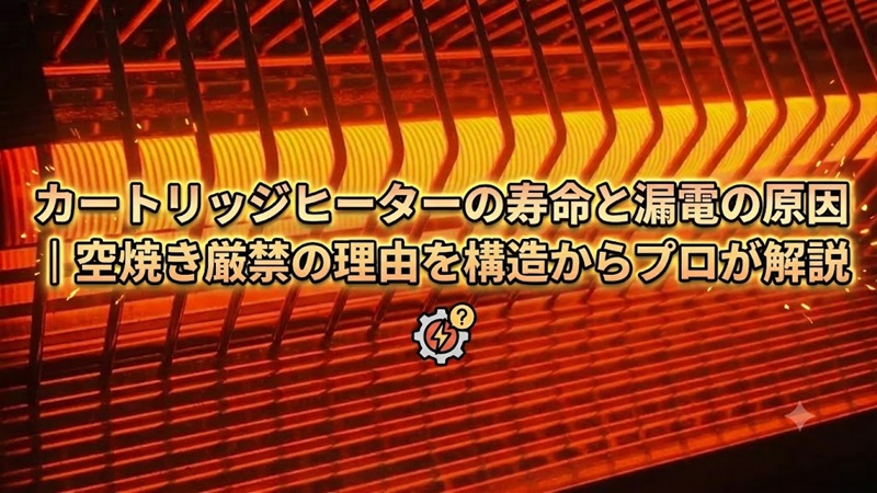カートリッジヒーターが空焼きで赤熱し漏電している様子