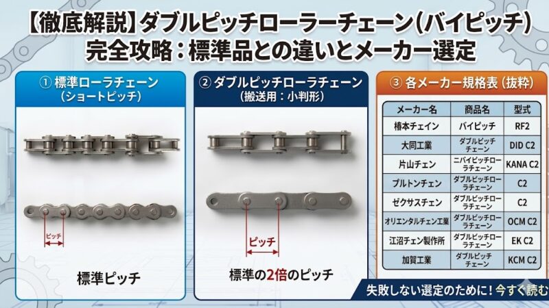 ダブルピッチローラチェーン（バイピッチ）とは？標準品との違い