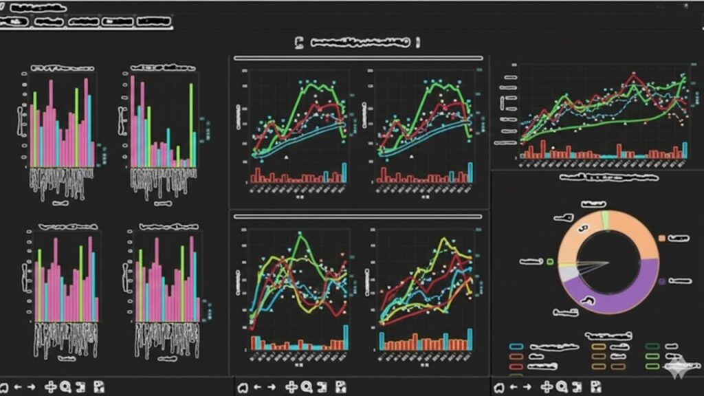 暗がりの副社長室で自作のPythonダッシュボードを披露する様子と、その詳細な解析画面の合成イメージ。