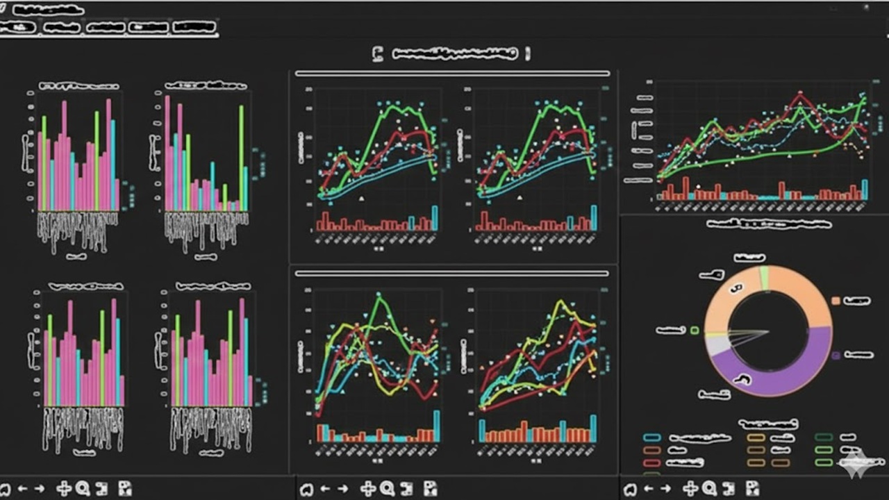 暗がりの副社長室で自作のPythonダッシュボードを披露する様子と、その詳細な解析画面の合成イメージ。