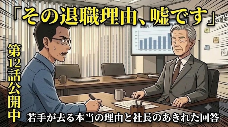 退職理由が嘘だと言われて絶望する若手社員と、都合のいい報告しか聞かない経営者の対立会議（第12話）