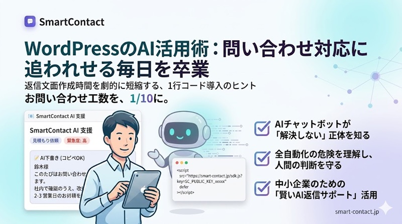 問い合わせ対応を効率化するWordPress用AI返信サポートツールSmartContactの活用イメージ