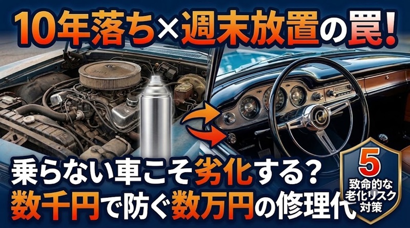 10年落ちの古い車を週末しか乗らないことで加速するバッテリー上がりやエンジントラブルと、数千円でできる予防メンテナンスグッズ